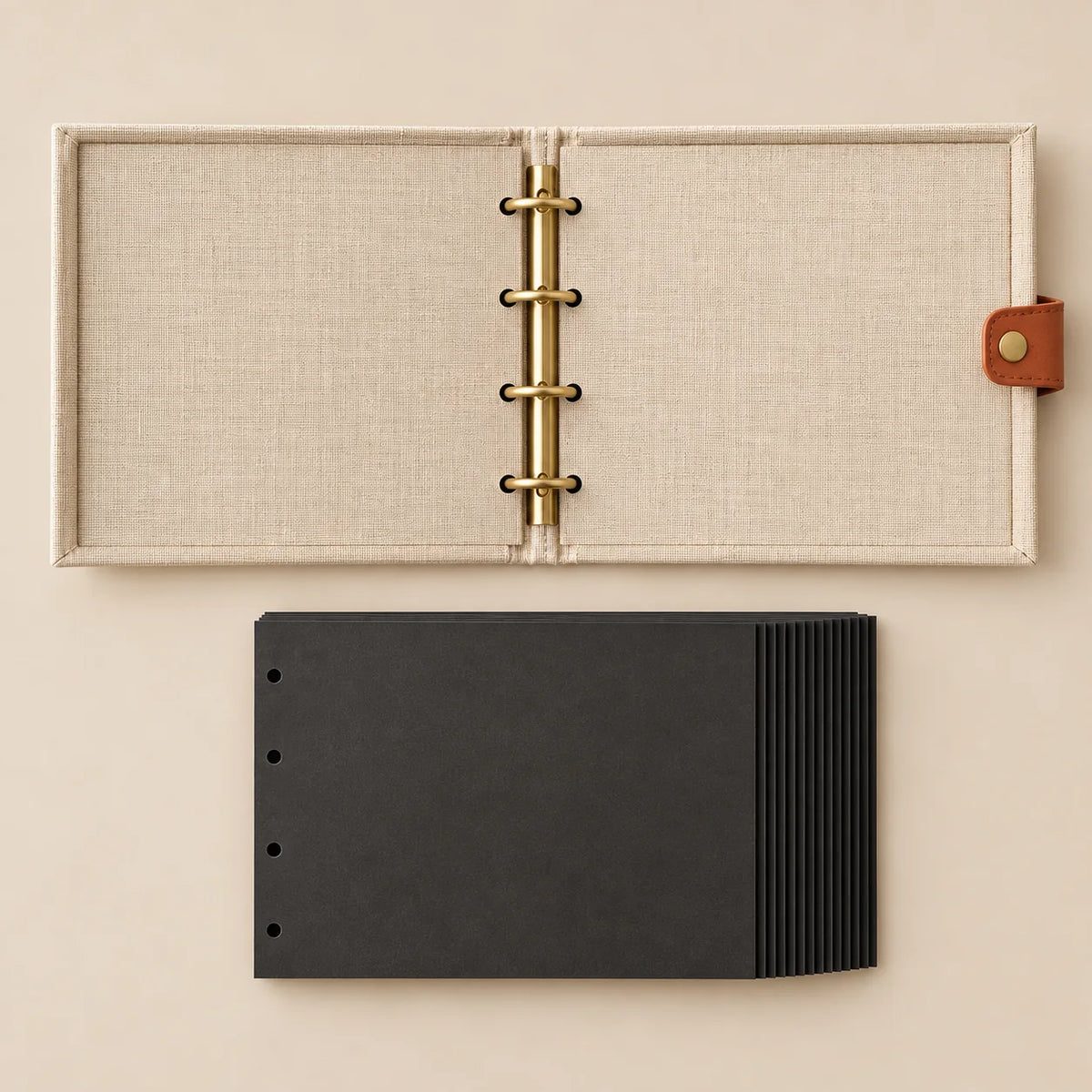 Linen Photo Album with Refillable Pages — package contents