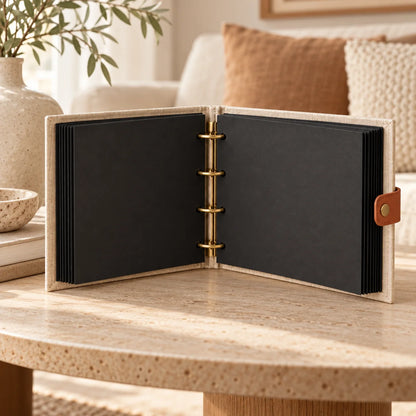 Linen Photo Album with Refillable Pages — in use